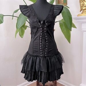 slim fit dress slacks Long Black Corset Formal Dress with Puff Sleeves - Size 18 main image 0